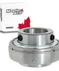 Maple Ace UC207-22 insert bearing; front view, 1-3/8 in bore, silver metal body, set screws