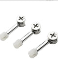 Heavy Duty Aluminum Furniture Connector Kit With Advanced Three In One Screw Design For Quick Wood Tenon Assembly And Smooth Hinge Function Zero Sweat Install Built Solid For Daily Shop Work - Close-up of three aluminum screws with white plastic threads.