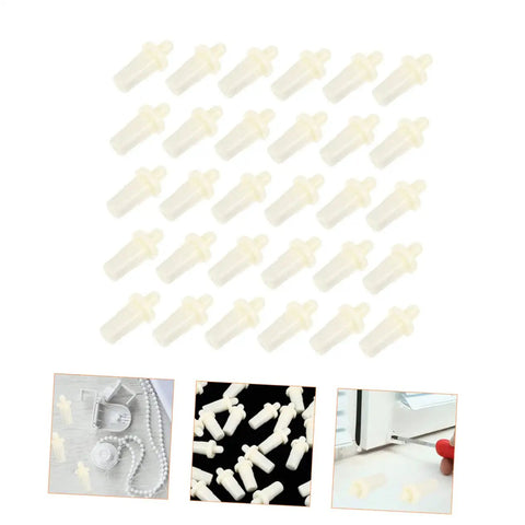 Tough-As-Nails Plastic Shutter Repair Pins and Blind Bolts 50 Pack for Window Blinds, beige plastic pins arranged neatly.