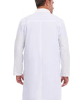 Back view of Unisex 40 Inch Scrub Lab Coat With Notched Lapel And Four Button Front For Medical Pros And Students White Pro Grade XL