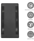 Cool Black Plastic Junction Boxes For Power Supply Housing And Student Projects Plus Easy Drill Design To Keep Dust Out Sturdy Electrical Enclosure Case. Top view of black ABS plastic junction box with vent slots.