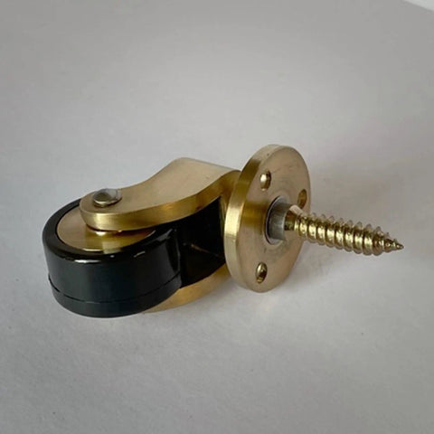 Antique Style Brass Caster Wheels Set, 25mm Beefy Heavy Duty Swivel Casters With Screws, 360 Degree Rotation, side view