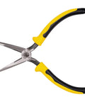 Long Nose Side Cutting Pliers 6-3/4-Inch Pro Grade, yellow curved handles, induction hardened cutting knives, USA Made Model J203-6