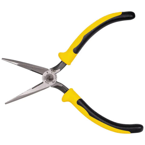 Long Nose Side Cutting Pliers 6-3/4-Inch Pro Grade, yellow curved handles, induction hardened cutting knives, USA Made Model J203-6