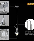 Teardrop Crystal Chrome Globe Pendant Light Fixture One Light LED Mini Pendant with adjustable height stems, ceiling mount details.