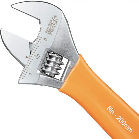 Adjustable Wrench Set 6 Inch 8 Inch 10 Inch Extra Capacity Forged Alloy Steel Metric And SAE 3 Piece Handy Tool For Tight Spaces With Smooth Turning Boss Grip, 8in wrench close-up