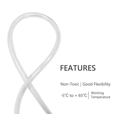 10 Ft Clear Vinyl Tubing With Three Quarter Inch ID, flexible PVC hose loop showing features and temperature range