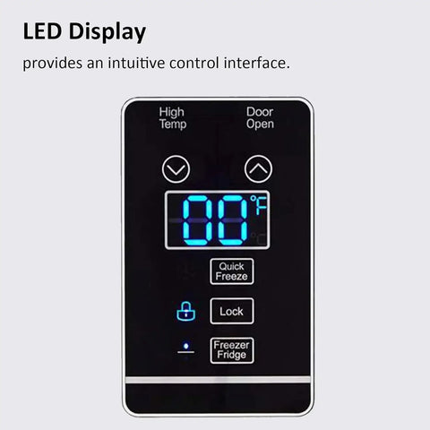 LED display control panel of Beefy Upright Freezer With 17 Cubic Feet Capacity And Convertible Fridge Mode.