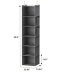 6 Shelf Hanging Closet Organizer Set In Grey, Double Pack with dimensions shown, featuring bamboo inserts and MDF supports