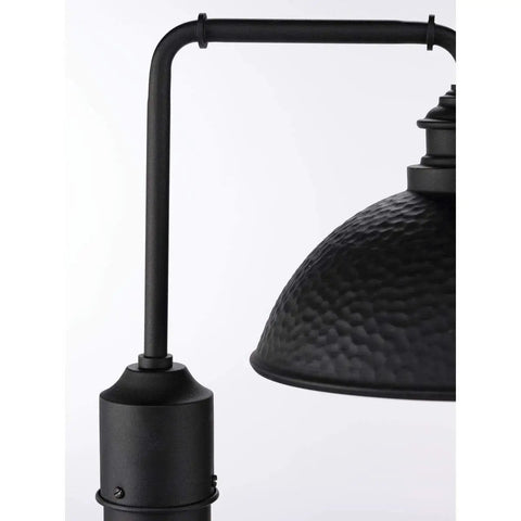 Englewood Collection 1 Light Farmhouse Outdoor Post Lantern In Textured Black With Hammered Steel Shade And Industrial Pipe Arm