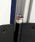 Decorative Hinge Head Topper Set Of 6 Magnetic Mushroom Hinge Heads for doors, close-up of mushroom topper on door hinge.