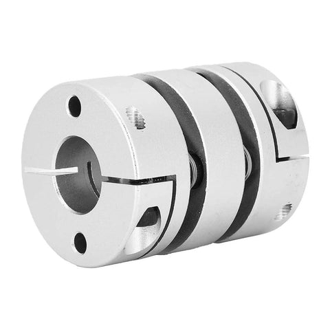 Aluminum alloy shaft coupling adapter, side view, silver, clamp-style motor connector sleeve for high-power drives