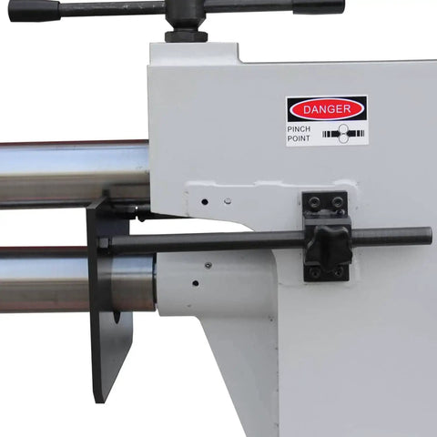 Side view of an Electric Bead Bending Machine for Sheet Metal, featuring a heavy duty cast iron build.