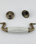 Drop Bail Dresser Drawer Pulls White Crackle Ceramic Knobs With Antique Bronze Finish, showing components and connectors