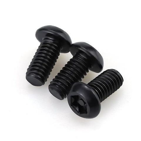 Heavy Duty M8 Security Screws With Sleek Black Oxide Coating And Rock Solid 304 Stainless Steel For Auto Builds And Outdoor Projects Includes 20 Anti Theft Bolts With Zero Hassle Socket Drive, showing three black screws.