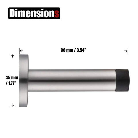 Side view of Thick 304 Stainless Steel Door Stopper With 1mm Cushioning Bumper No Slam Wall Protector, 3.54 inch length.