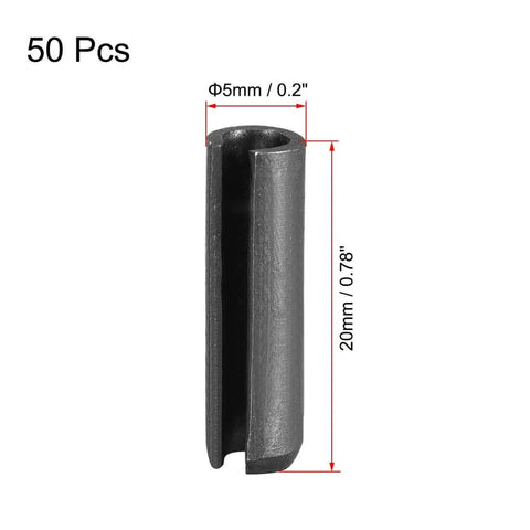 Slotted Spring Pin 5mm By 20mm Plain Finish 65Mn Roll Assortment Kit - 50Pcs For Small Machine Projects, Axial Slotted Pin With Chamfered Ends