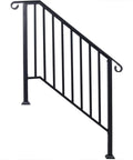 Heavy Duty Wrought Iron Handrail For Outdoor Steps Three Step Staircase matte black powder coated metal railing for stairs.