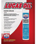 Lucas Oil Marine Grease tube, 3 oz, blue label, in front of red Lucas packaging.