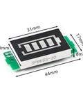 Straight Up Legit 1 To 8S Lithium Battery Capacity Monitor And Green Digital Volt Tester For LiPo Cells with dimensions shown.