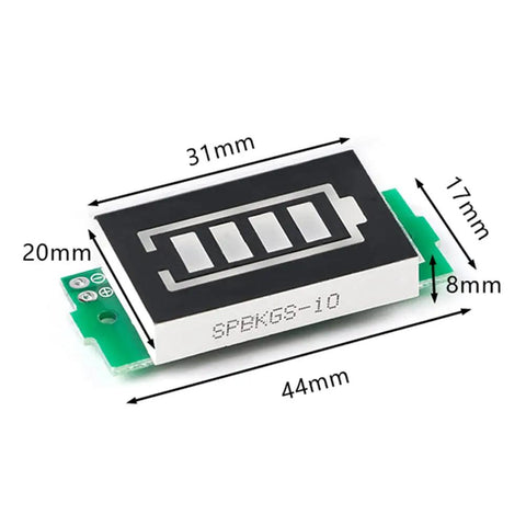 Straight Up Legit 1 To 8S Lithium Battery Capacity Monitor And Green Digital Volt Tester For LiPo Cells with dimensions shown.