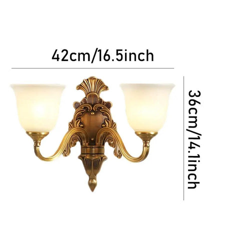 Top Shelf Copper Wall Sconce Featuring Crisp White Frosted Glass Shade And Reliable E27 Bulb Base, 42cm width and 36cm height.