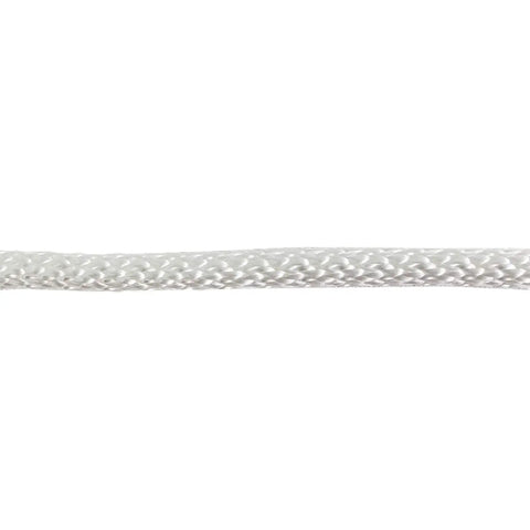 Close-up of three sixteenth inch nylon rope, solid braid shown, part of a 1000 foot spool, ideal for utility and industrial use.