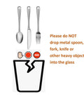 Warning graphic against using metal utensils with Heavy Duty Double Wall Insulated Borosilicate Glass Tumblers Set Of 2 20 Oz.