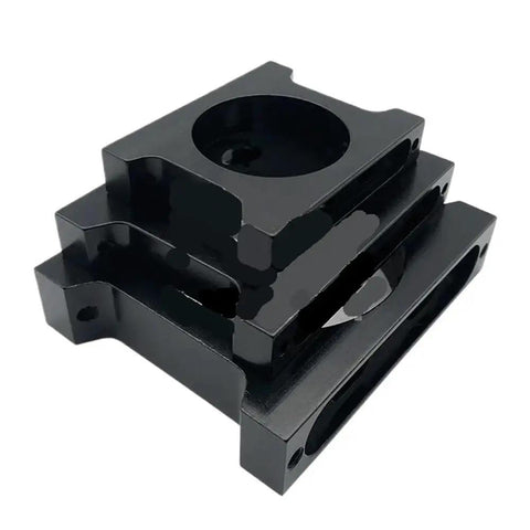 Sturdy Aluminum Tube Clamp Fits 30 40 50 mm Drone Frames With Fast CNC Machine Integration And Bolt Circle Motor Plate Mounting For Quick Easy Installations, black aluminum structure.