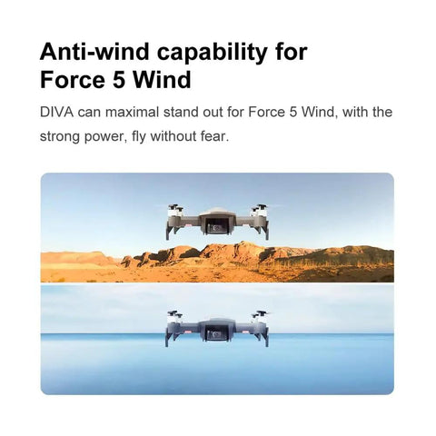 Pro Grade 4K Quad Copter Drone With 2 Axis Gimbal flying against windy landscapes, highlighting rugged design and stability.