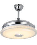 Retractable 42 Inch Ceiling Fan With Light And Bluetooth Speaker, modern LED, silver finish, shown with 4 inch downrod