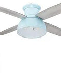 52 Inch Industrial Style Flush Mount LED Ceiling Fan With Light Remote Control Four Modern Blades Reversible Motor Seafoam Finish