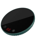 Tempered Glass Top Cup Warmer Pad With Digital Display And Auto Timer To Keep Your Morning Brew Piping Hot And Dodge The Cold Coffee Blues On Busy Weekdays, black and green design with digital controls.