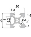 Two Pack Black Aluminum V Slot Extrusions 20x20mm 400mm Length For 3D Printer CNC Machines Makers Anodized European Standard 20 Series V Type Linear Rail Profiles 2 Pieces cross-section diagram