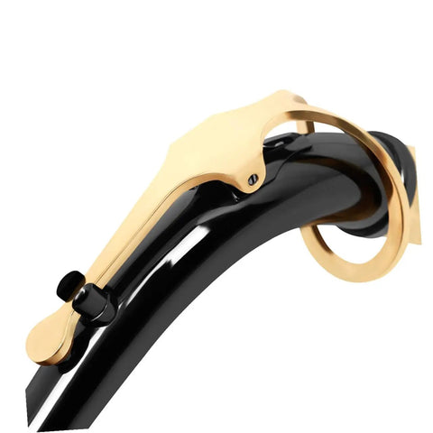 Curved Metal Neck Replacement For Alto Saxophone With Cork Sheet Black Nickel Plated Bend Neck Repair Kit close-up angle