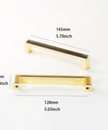 2 Pack 5.0 Inch Hole Center Zinc Alloy Square Cabinet Handles In Black Gold Finish with dimensions displayed