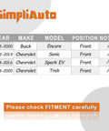 Compatibility chart for Pair Of 510119 Front Wheel Bearing Hub Assembly for Chevy Sonic, Spark EV, Buick Encore.