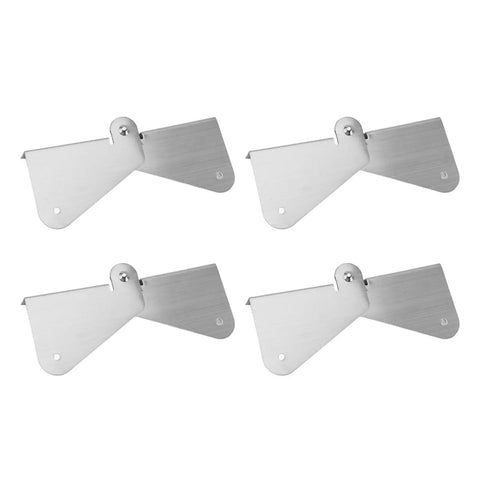 Four stainless steel gutter extension hinges for downspouts, universal fit, easy install, providing stable drainage connection.