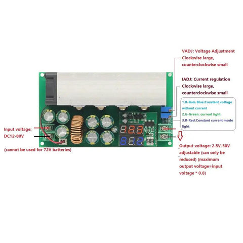 Heavy Duty 600W Adjustable Buck Converter Module From 12V To 80V Down To Two Point Five Volt With 20A Output And LED Display Easy Readout For DIY Projects RC Hobby Battery Chargers And Solar Setups