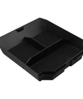 Straight Up Rugged Black Abs Center Console Storage Tray For Tesla Cybertruck 2024 custom fit floor organizer top view with dividers.