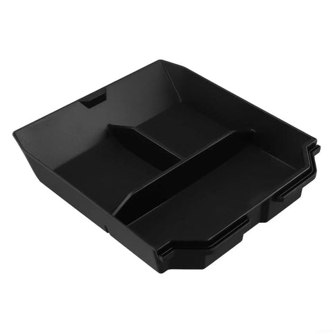 Straight Up Rugged Black Abs Center Console Storage Tray For Tesla Cybertruck 2024 custom fit floor organizer top view with dividers.