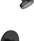 Eastport II Contemporary Shower Trim With Valve In Matte Black Single Handle Temperature Control Pressure Balanced Cartridge Five Function Wall Mount Shower Head Low Flow Water Saver For Your Bathroom in matte black wall mount view