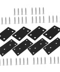 Heavy Duty Stainless Steel Corner Braces Rock Solid Wood Joint Connectors with black mounting plates and screws for cabinets.
