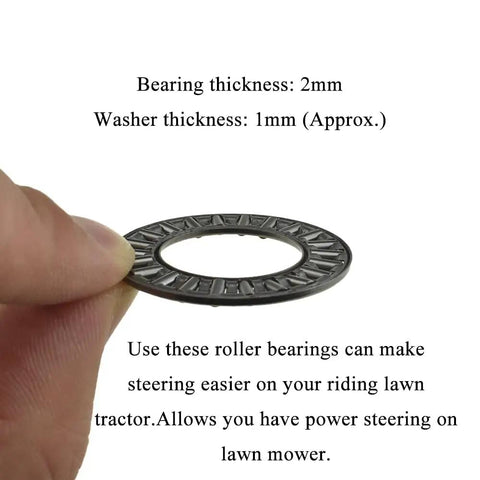Thrust Needle Roller Bearings With Washers For Lawn Tractor, 20Mm Bore, 35Mm OD, 2Mm Width, Improves Steering, Close-up View.