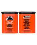 Two orange Bronson Speed Co ceramic skateboard bearing tins with black lids