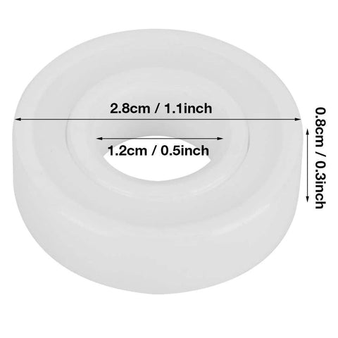 Two white ceramic sealed ball bearings, top view with 2.8 cm outer diameter and 1.2 cm bore