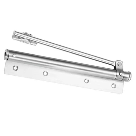 Adjustable Aluminum Alloy Beefy Heavy Duty Door Closer With Soft Close Spring in silver aluminum alloy angle view