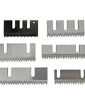 10 Pack Carbon Steel Carton Sealer Replacement Blades Two Slot Cutter Heads For Semi Auto Tape Box Sealers, six blades displayed.
