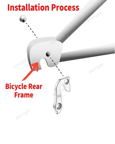 Installation process for Beefy Universal Rear Derailleur Hanger for bikes frame tail hook in aluminum silver finish.
