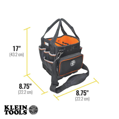 Heavy Duty Tool Bag With Shoulder Strap And 40 Pockets In Bright Orange Interior For Fast Tool Access, Molded Bottom